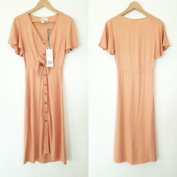 Mimi Chica Cut Out Tie Knot Maxi Dress Button Down Short Sleeve Boho Peasant NWT - Picture 9 of 9